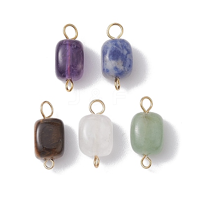 Natural Mixed Gemstone Cuboid Connector Charms PALLOY-JF02788-01-1