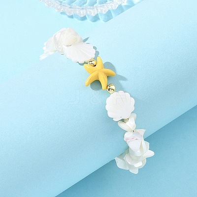 Ocean Dyed Synthetic Turquoise Starfish and Natural White Shell Chip Beaded Bracelets for Women BJEW-JB14282-1