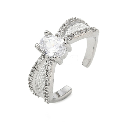 Brass Micro Pave Cubic Zirconia Cuff Open Rings RJEW-C163-06P-1