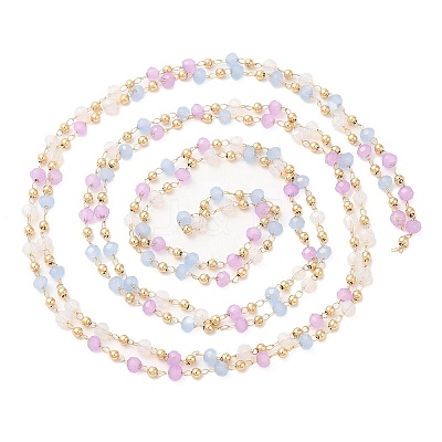 Faceted Rondelle Glass & Round 304 Stainless Steel Beaded Chains CHS-G026-01KCG-03-1