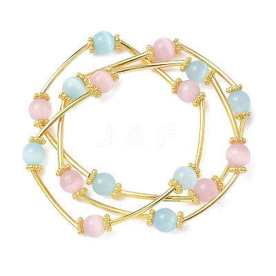 Cat Eye Round Beads Multi-strand Bracelets for Women BJEW-JB12338-01-1