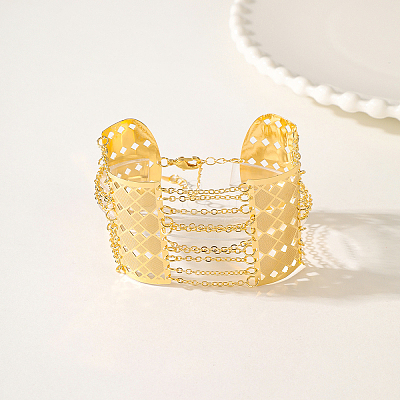 Hollow Brass Rhombus Wide Link Bracelets for Women GM9840-1