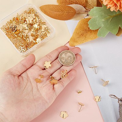 80Pcs 4 Style 201 Stainless Steel Stud Earring Findings EJEW-BBC0001-08-1