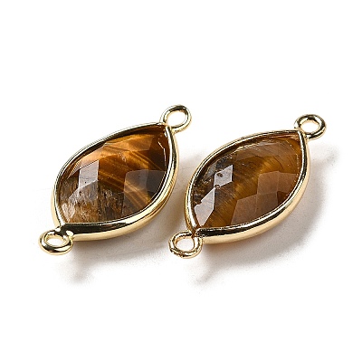 Natural Tiger Eye Faceted Connector Charms G-K347-03G-20-1
