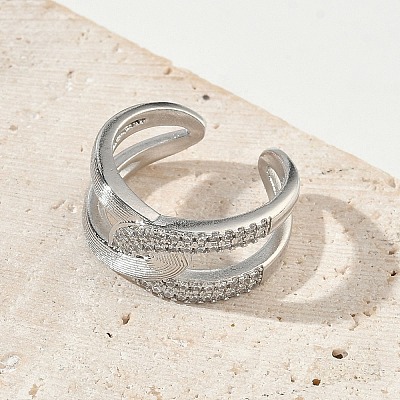 Brass Micro Pave Cubic Zirconia Cuff Open Rings RJEW-C163-15P-1