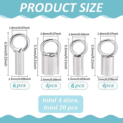 4 Styles Rhodium Plated 925 Sterling Silver Cord Ends STER-PH0003-37-1