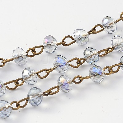 Handmade Electroplate Glass Faceted Rondelle Beads Chains for Necklaces Bracelets Making AJEW-JB00147-01-1