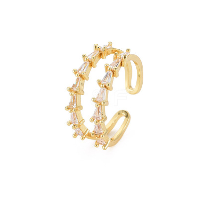 Cubic Zirconia Triangle Open Cuff Ring RJEW-S049-004G-1