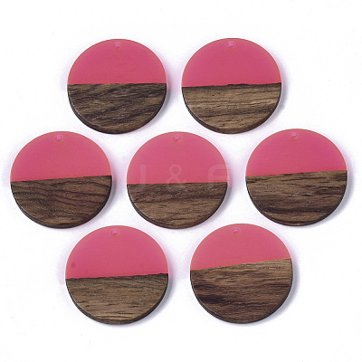 Transparent Resin & Walnut Wood Pendants RESI-S358-02B-H49-1