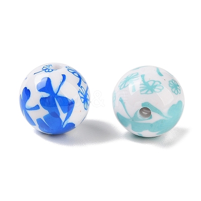 10Pcs Opaque Printed Acrylic Beads OACR-S146-02-1