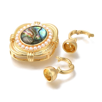 Brass ABS Imitation Pearl Fold Over Clasps KK-K389-006G-1