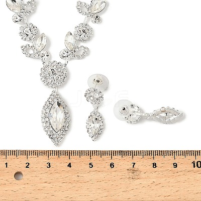 Leaf Brass Rhinestone Stud Earrings & Pendant Necklaces Set for Women SJEW-M102-01S-1