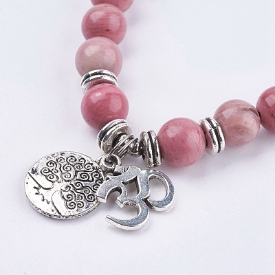 Natural Rhodochrosite Wrap Bracelets BJEW-E329-06C-1