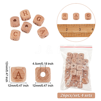 26Pcs Alphabet Wood European Beads WOOD-OC0002-72-1
