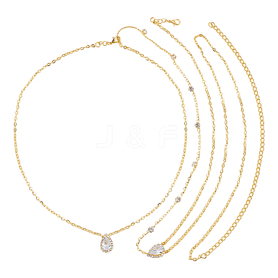 1Pc Clear Cubic Zirconia Teardrop Backdrop Necklace Body Chain NJEW-FG0001-02G-1