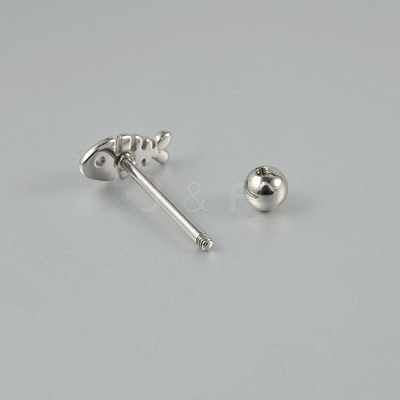 304 Stainless Steel Fish Bone Straight Barbell 15 Gauge Piercing Tongue Rings for Women Men FS-WG89F3B-01-1