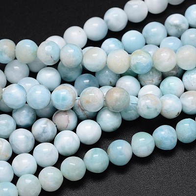 Natural Larimar Round Beads Strands G-O087-10-8mm-1