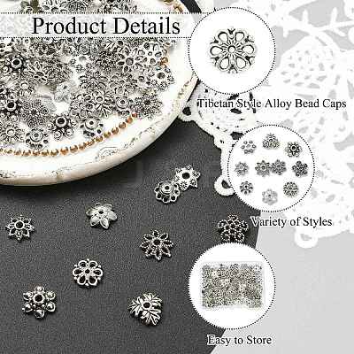 100Pcs 10 Styles Tibetan Style Alloy Bead Caps FIND-CJ0005-67-1