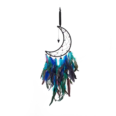 Iron Wire Woven Web/Net with Feather Pendant Decorations AJEW-B017-32-1