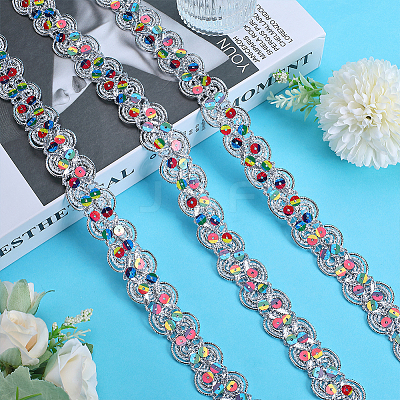 Polyester Paillette Lace Ribbon OCOR-WH0078-113A-1