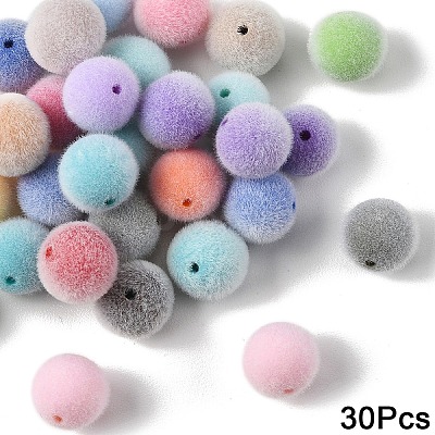 30Pcs Flocky Opaque Acrylic Beads OACR-YW0004-38A-1