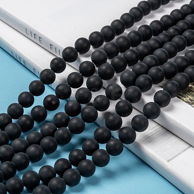 Dyed & Heated Natural Black Agate Bead Strands X-G-H056-8mm-1