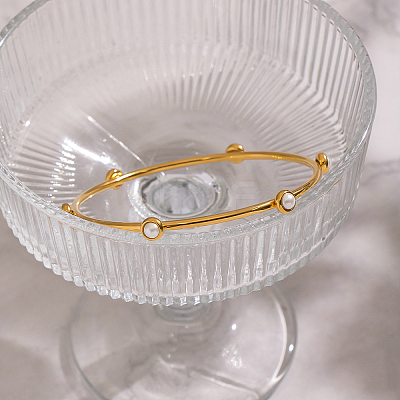 Chic 304 Stainless Steel Pave Pearl Bangles for Women LS-HT2221-1-1