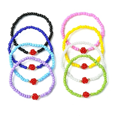 8Pcs 8 Colors Glass Seed Beaded Stretch Bracelet Sets BJEW-MZ00103-1