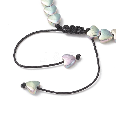 Electroplate Non-magnetic Synthetic Hematite Heart Beads Braided Bead Bracelets for Women BJEW-JB13299-1