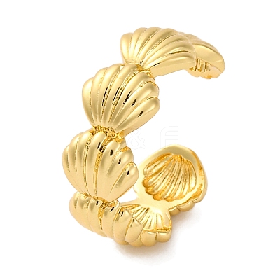 Rack Plating Shell Shape Brass Open Cuff Rings for Women RJEW-S242-04G-1