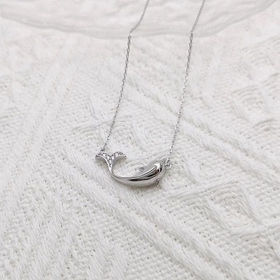 Alloy Crystal Rhinestone Whale Pendant 201 Stainless Steel Cable Chain Necklaces for Women WG0EF37-01-1