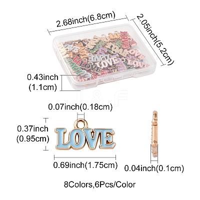 48Pcs 8 Colors Valentine's Day Theme Alloy Enamel Pendants ENAM-FS0002-51-1