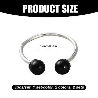 2 Sets 2 Colors Brass Plastic Pearl Finger Rings Sets for Women RJEW-GO0001-26-1