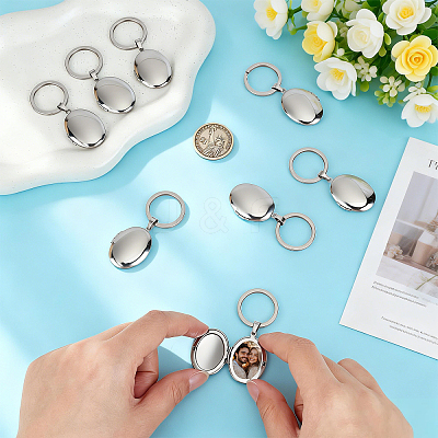 Stainless Steel Photo Locket Keychains KEYC-WH0056-007P-1