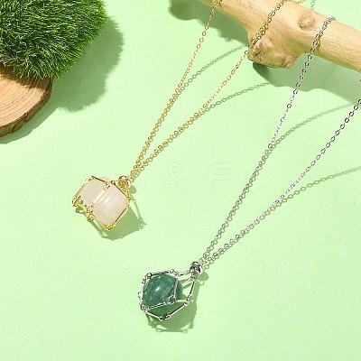 2Pcs 2 Color Brass Bar Link Chains Macrame Pouch Empty Stone Holder for Pendant Necklaces Making NJEW-JN04466-02-1