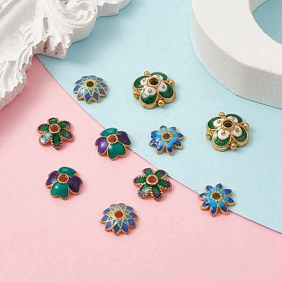 10Pcs 5 Style Alloy Enamel Bead Caps ENAM-YW0003-22-1