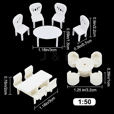 6 Sets 3 Style Mini Plastic Chairs and Table Miniature Display Decorations AJEW-OC0004-12-1