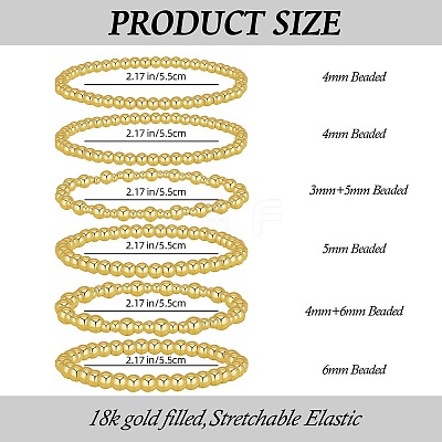 6Pcs Round Brass Beaded Stretch Bracelets for Women BJEW-SW00150-1