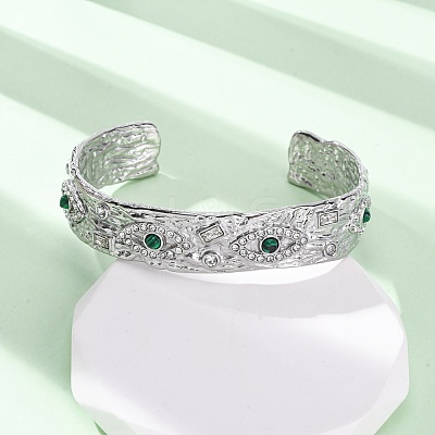 304 Stainless Steel Rhinestone Cuff Bangles for Women BJEW-R026-01P-1