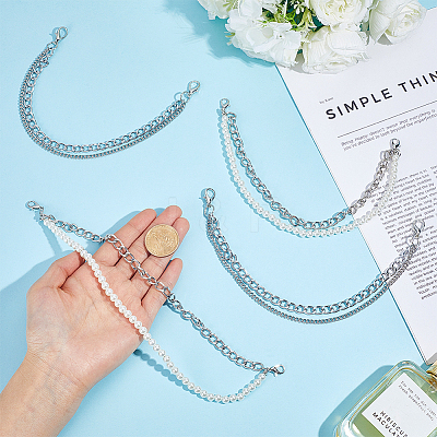 2Pcs Alloy Curb Chain with Plastic Pearl Bead Double Layer Boot Strap Chains AJEW-ME0003-15-1