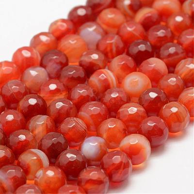 Faceted Natural Striped Agate/Banded Agate Beads Strands G-F447-6mm-H03-1