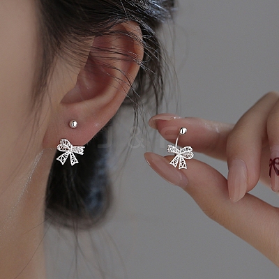 999 Fine Silver Bowknot Ear Plugs Gauges EJEW-P296-15S-1