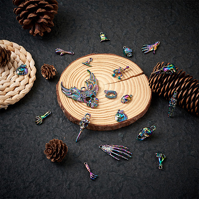 36Pcs Halloween Rainbow Color Alloy Pendants PALLOY-BY0001-01-1