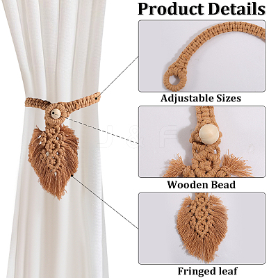 2Pcs Handmade Macrame Leaf Curtain Tiebacks AJEW-CN0003-65B-1