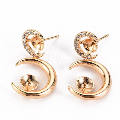 Brass Micro Pave Clear Cubic Zirconia Stud Earring Findings KK-S356-246-NF-1