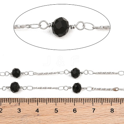 304 Stainless Steel Twist Bar & Glass Rondelle Faceted Bead Link Chain GL-CBA23D8-01P-1