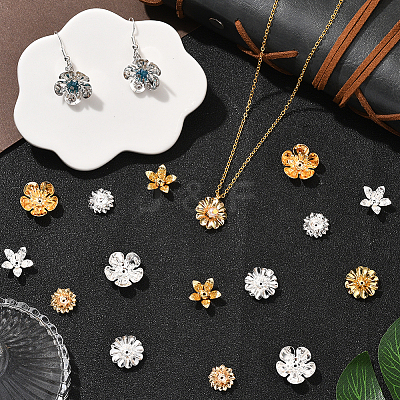 48Pcs 8 Style Flower Brass Bead Caps Sets KK-BBC0021-16-1