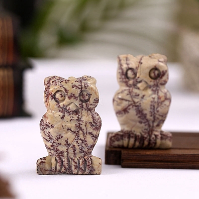 Natural Dendritic Jasper Owl Home Desktop Decoration PW-WG643F5-01-1