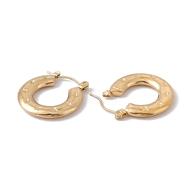 Ion Plating(IP) 304 Stainless Steel Donut with Star Hoop Earrings for Women EJEW-E199-03G-1