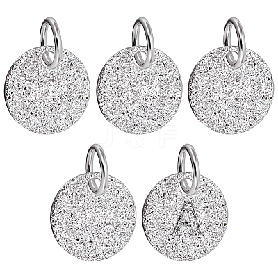 5Pcs 925 Sterling Silver Textured Flat Round Charms with Jump Rings STER-BC0003-98S-1